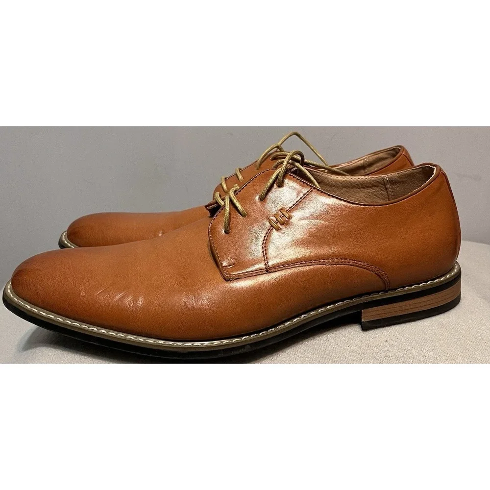 Zriang‎ Mens Dress Lace Up Oxfords Polished Brown Sz 13